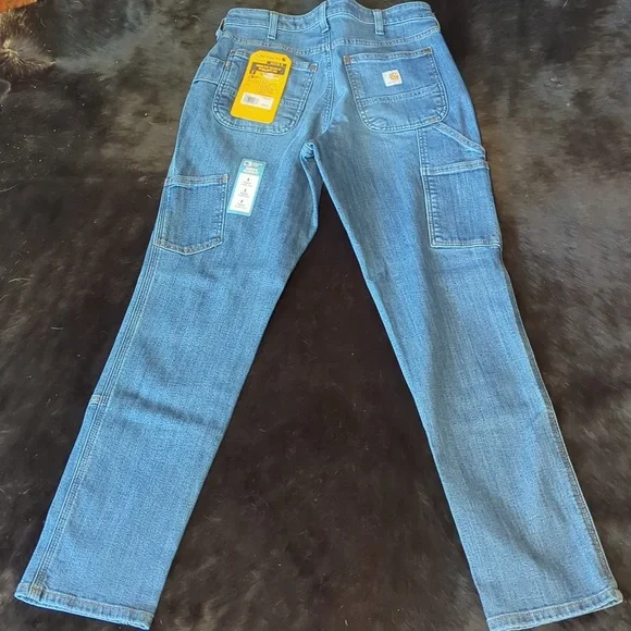 New!! Carhartt Rugged Flex Relaxed Fit Jeans 8 Regular Double Front - Picture 2 of 7